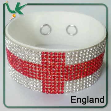 Fashion Women Men Artificial Crystal England Flag White Leather Bracelets