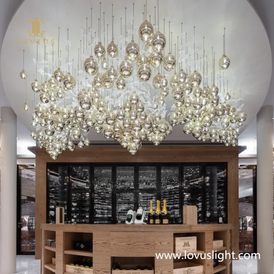 Golden yellow glass chandelier decorative chandelier shopping mall hotel shopping mall chandelier custom engineering project