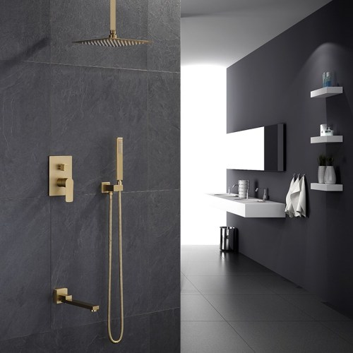 Modern brush gold brass concealed shower set