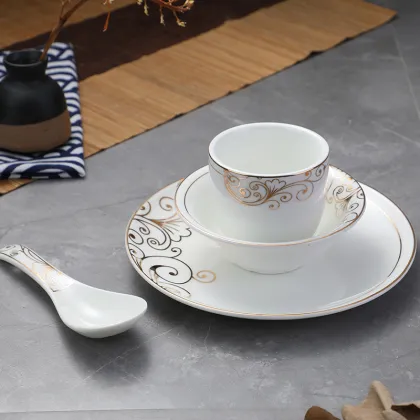 Royal Gold Ceramic Dinnerware Set - Custom Vintage Plate Tableware for Restaurants
