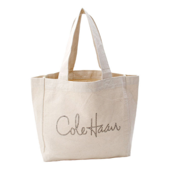 Canvas Embroidered Tote Bag With Pockets And Zipper