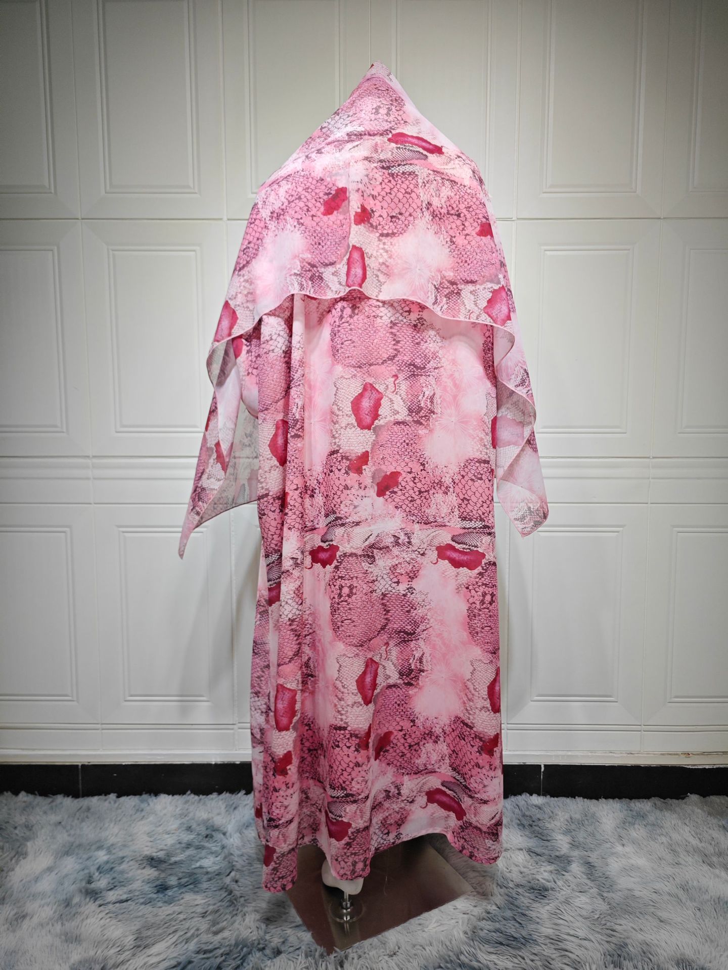 Printed Chiffon Open Abaya Set with Matching Hijab
