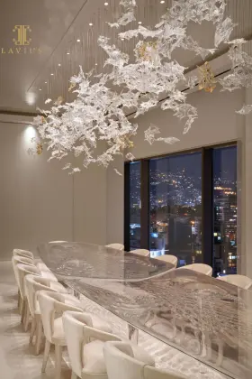 Long contemporary dining table chandelier