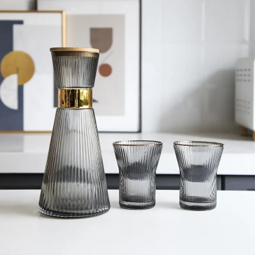 High-Quality Ribbed Glass Cup and Pitcher Set with Lid