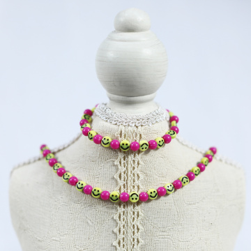 5MM Smile Beads pink necklace Bracelet set