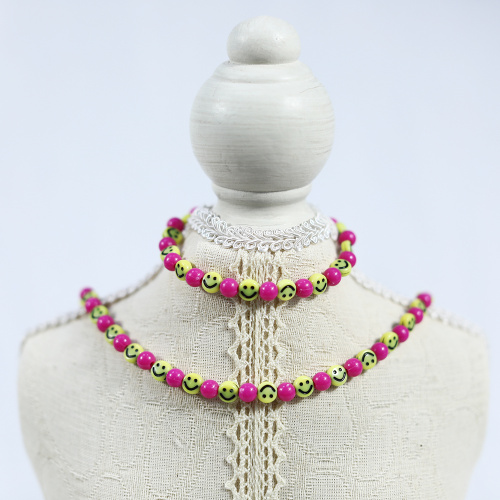 5mm Smile Perlen rosa Halskette Armband Set