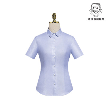 MTV-266 Blue Trapezoid Pattern Women's Short Sleeve Blouse