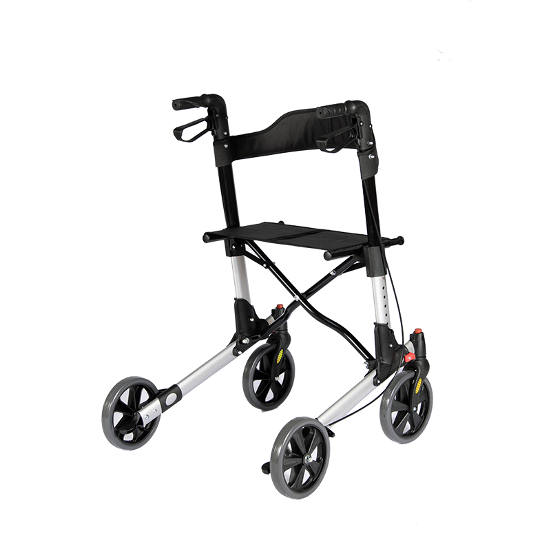 Rollator Walker, Four Wheels Stand up Folding Walker Rolling Mobility Walking Aid with Seat Backrest and Aluminum Frame