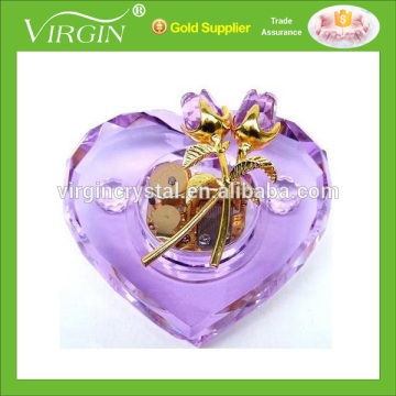 Wholesale glass craft crystal hearts with rose for wedding decoration