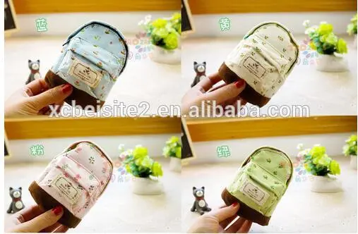 cy276 Fresh floral Style Super Mini Schoolbag Shape Coin Purse Canvas Wallet Women Handbag Creative Coin Pouch Gift
