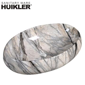 Heißer Verkauf grauer Marmor Oval Form Kunstbecken Waschbecken aus Chaozhou Stadt