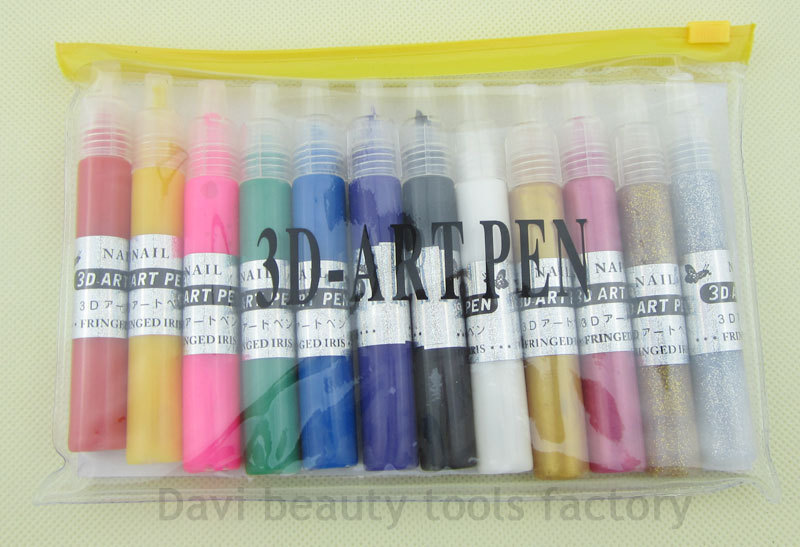 12 color Professional 3d multi-surface nail art paint/UV Gel Acrylic Design 3d nail art paint tube draw painting