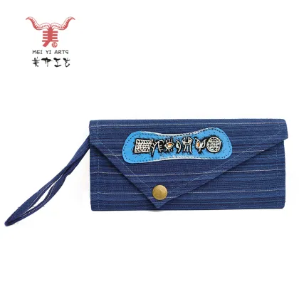 Ethnic Striped Fabric Long Wallet with Primitive Symbol Print
