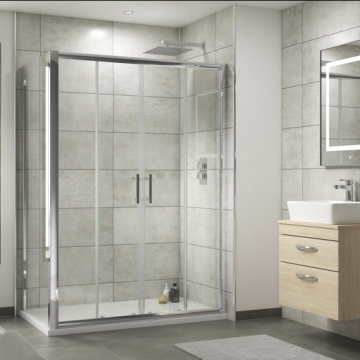Transparent Tempered Glass Shower Enclosure with Double Sliding Doors, 6mm Glass