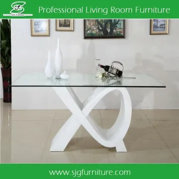 High Gloss White Modern Dining Table with Glass Top