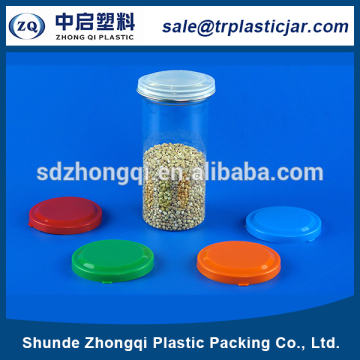 Free sample food grade round shape easy open clear candy 365ml plastic pet food grade can