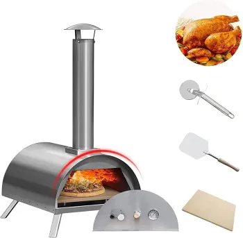 Black Stainless Steel Portable BBQ Grill with Gas Pizza Oven for Camping