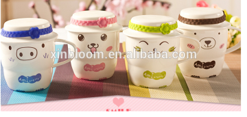 creative starbuck lovely cartoon pig and smile face china bone ceramic lovers coffee mug with hat lid handle