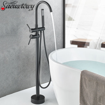 Black / Chrome / Golden / Floor Standing Bathtub Dragon Freestanding Bathtub Faucet With Hand Shower Floor Bathtub Tap Hot Cold