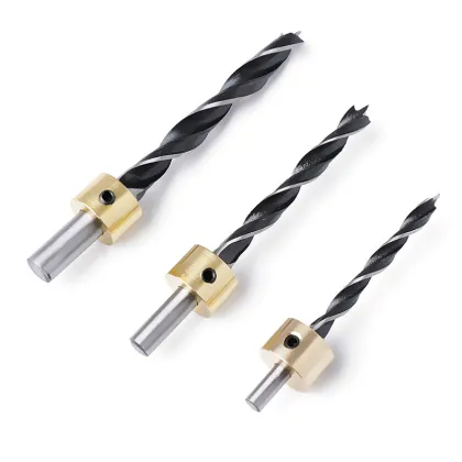 Tri-Point Woodworking Counterbore Drill w/ Drill bushing Round Shank Wood HCS Woodworking Drill Screw Hole Saw Step Drilling