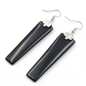 Boucles d&#39;oreilles de cicatrisation Black Oneyx Geométrique Rectangle Gemone Gemone Bijoux pour les filles