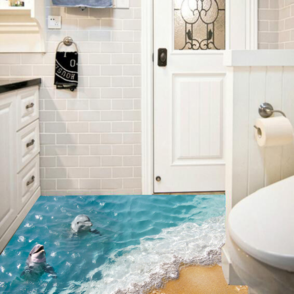 60*90cm Cute 3D Dolphin Floor Stickers Waterproof Bathroom Starfish wall stickers floor sticker tiles For Kids Room Gift