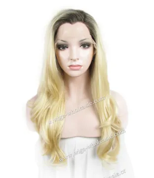 Beyonce Wavy Two Tone Blonde Lace Wigs Synthetic Dark Roots Wigs+ Cap