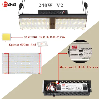 Shen Zhen Bava Green 240W Adjustable Dimmable Samsung LM301B LED Grow Lights for Greenhouse and Indoor Plant Growth