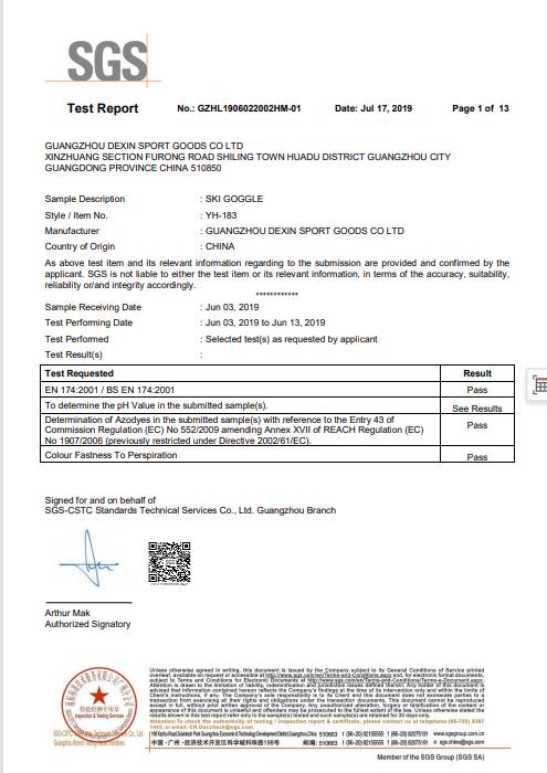 ski googles test report