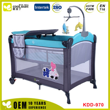 Newest Design Movable Light Blue Bilayer Baby Playpen Hanging Dolls