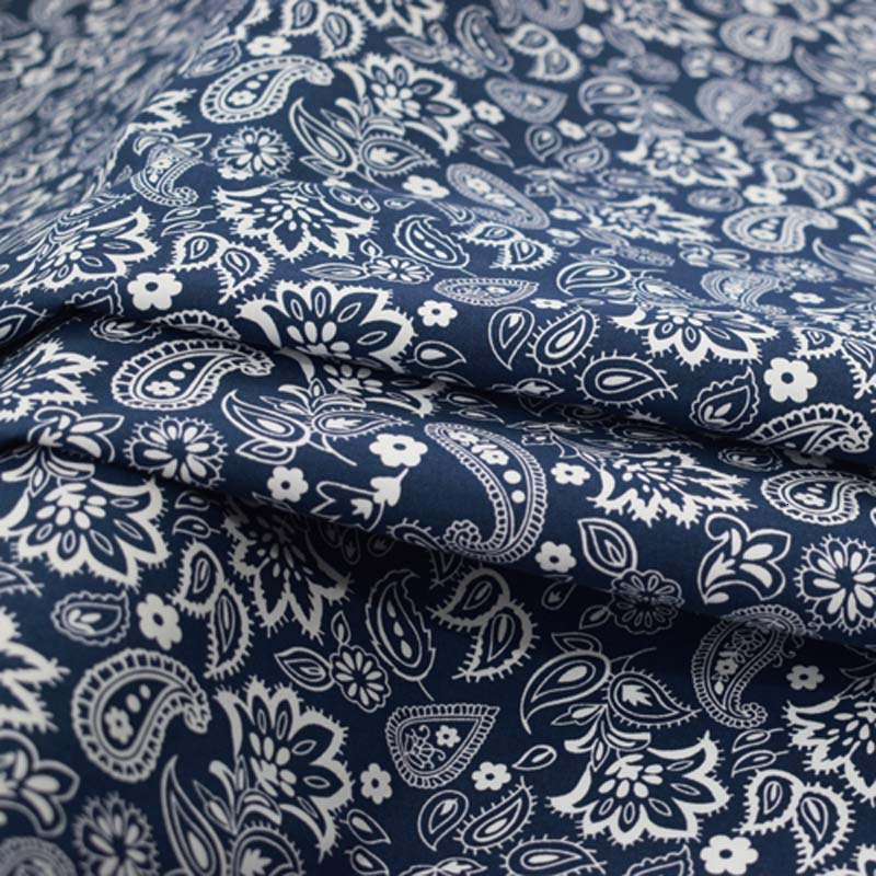 Navy bottom paisley pure cotton fabric for dress shirt bazin riche getzner tissu telas por metro african tissus stoffen tecidos