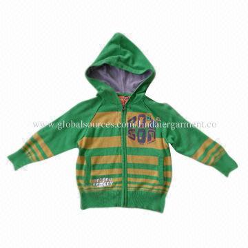 Boys' knitted sweater with hoodies, made of 100% cotton