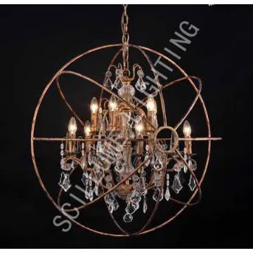 Popular RH style vintage finish orb chandelier with crystal inside