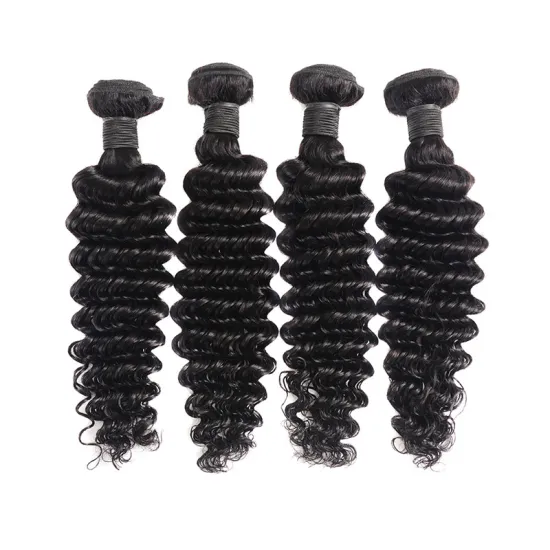 Human Hair Extensions 9A Natural Black Color Deep Wave Style Hair Bundles, Bulk Human Hair Extensions Bundles