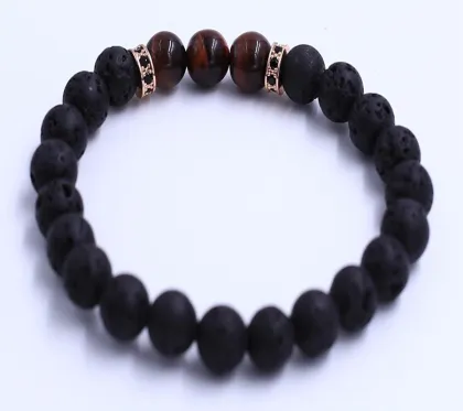 Red Tiger Eye Beads Lava Stones Bracelet