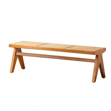 Factory Wholesale Nordic Solid Wood Rattan Bench and Low Stool in Medieval Style for Restaurants