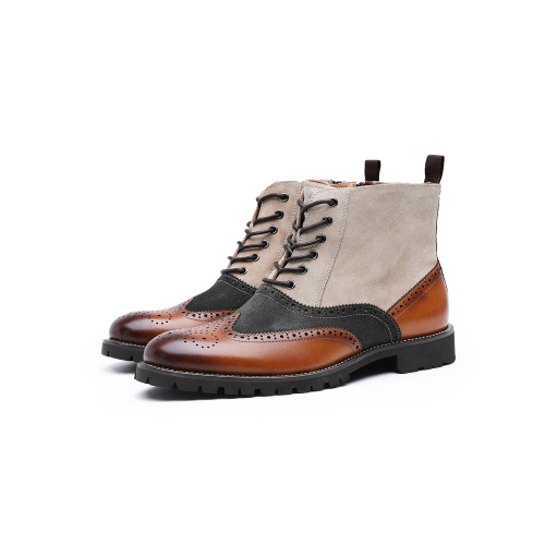 Bottes pour hommes en cuir véritable avec tige en toile