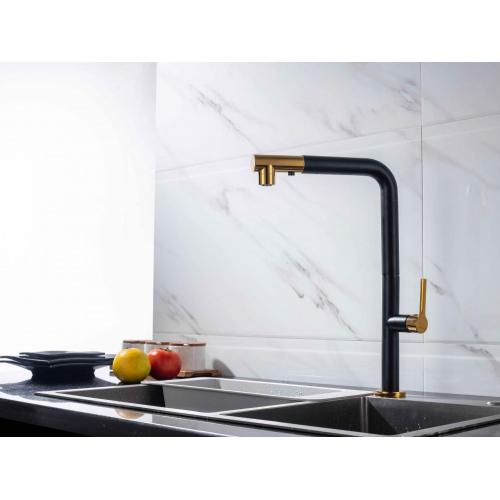 Pull Down Stainless Steel Kitchen Faucet 304-Stainless-Steel Black Gold Pull Out Kitchen Faucet Supplier