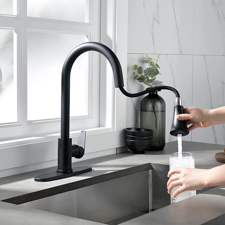 Schwarzer Touchless -Pull -Down -Einzelloch -Badezimmer Wasserhahn