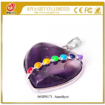 Seven Chakras Gemstone Amethyst Heart Pendant