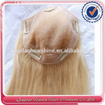 Top quality wholesale looking natural blonde brazilian human hair toupee for women