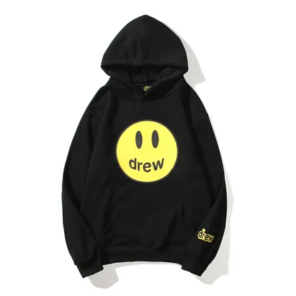 Drew Printed Smiley Face Pullover Fleece Hoodies