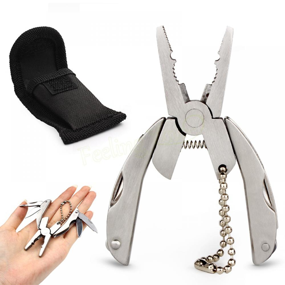 1pc Outdoor Mini Portable Multi Function Folding Pocket Plier Knife Screwdriver Clamp Keychain Hiking Camping with Bag
