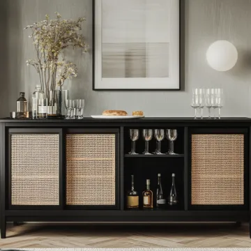 Rattan Indoor 3-Door Storage Cabinet for Living Room