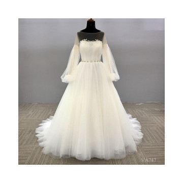 Lace Beading V-neck Lace Up Puffy luxury wedding dress bridal gown