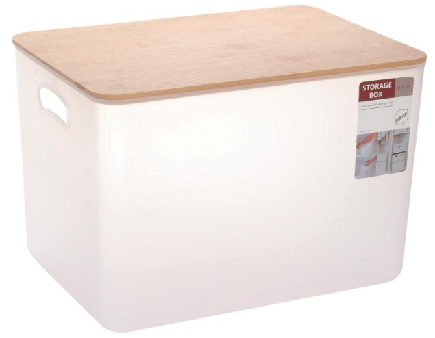 White Storage Box Plastic Container With Bamboo Lid