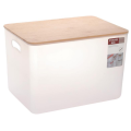 White Storage Box Plastic Container With Bamboo Lid
