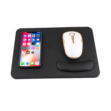 10W Wireless Charger Desk Pad - PU Leather Black with Wrist Rest & Anti-Slip Mouse Pad