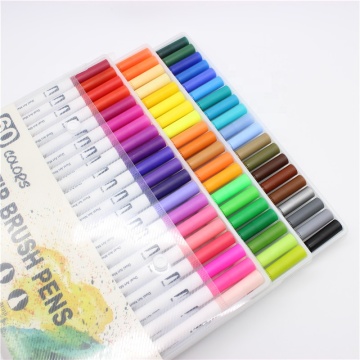 60 Colored Dual Brush Marker Pen Set with Fine Tip and Highlighters
