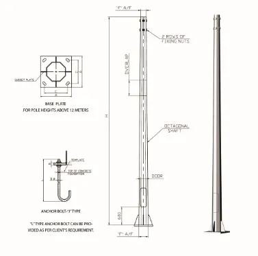 Conical steel pole with base plate